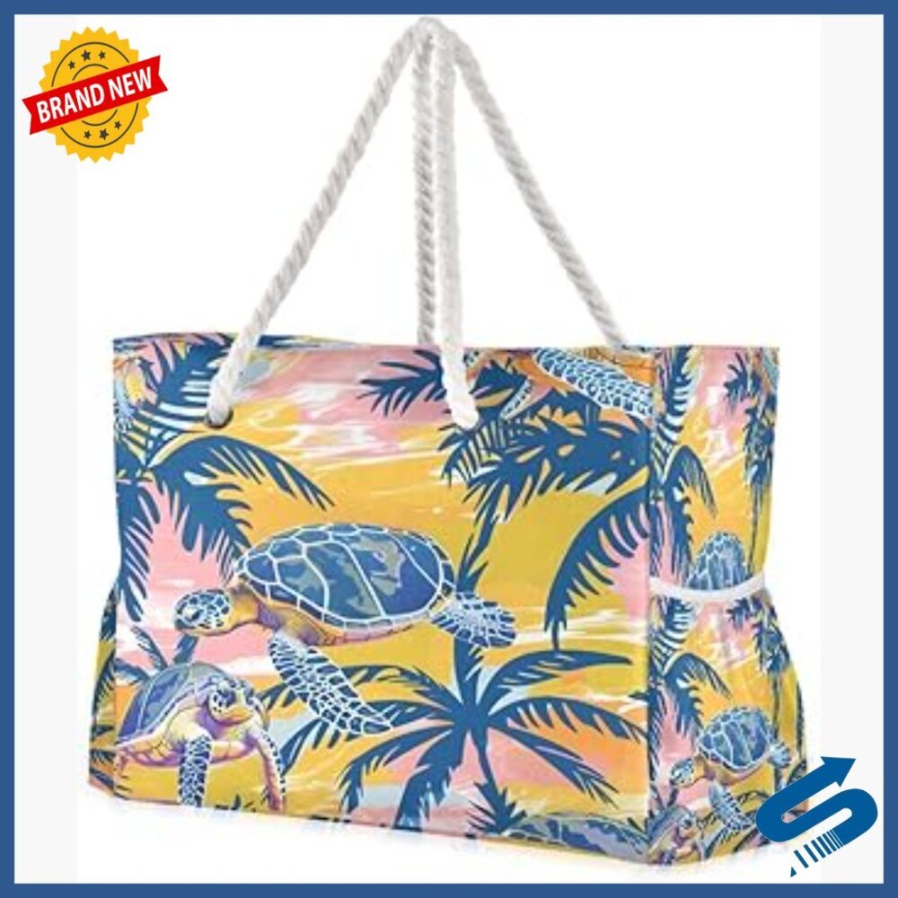 Large Waterproof Beach Tote Bag 20.5x15in Polyester Pool Swim Bag